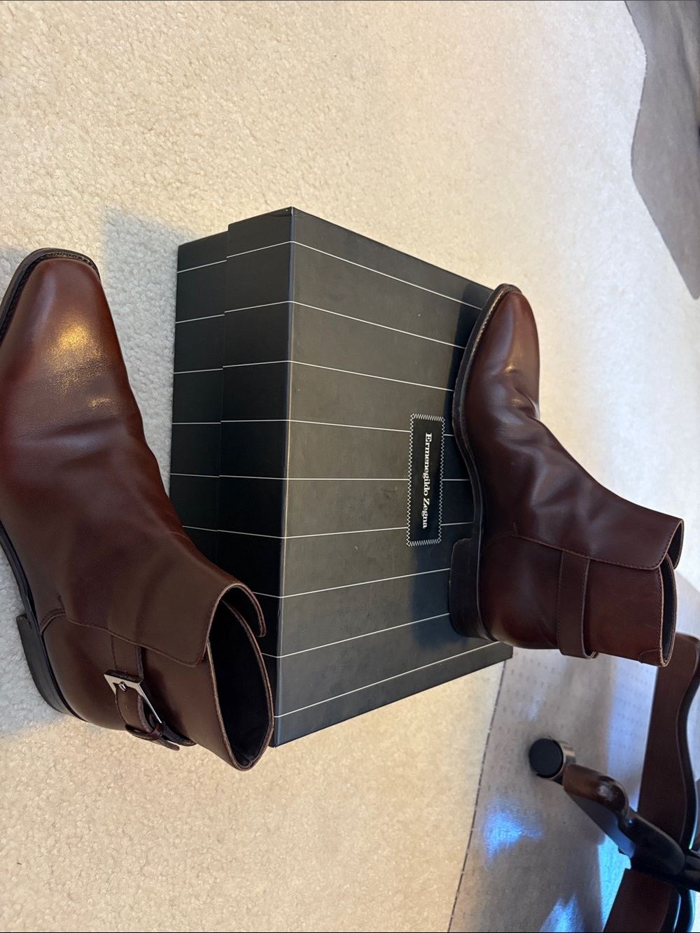 Ermenegildo Zegna Brown Leather Chukka Boots with Side Buckle
